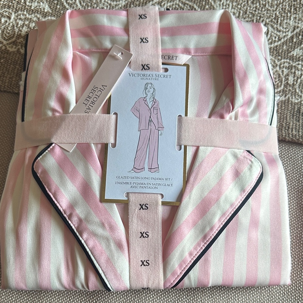 Victoria's Secret Pink and White Striped Satin Pajama Set